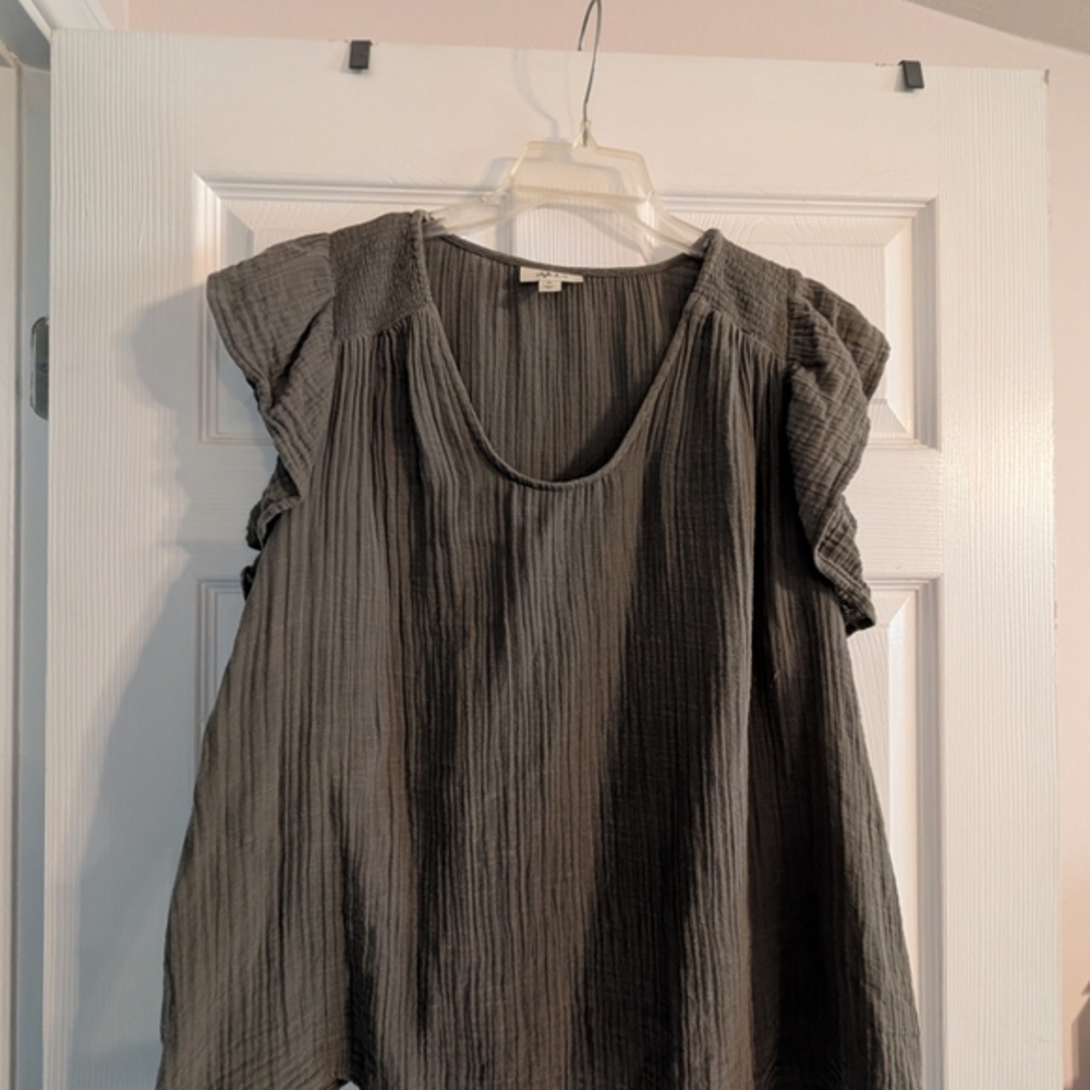 Style & Co. Olive Green Ruffled Gauze Blouse - Plus Size 2X - Boho